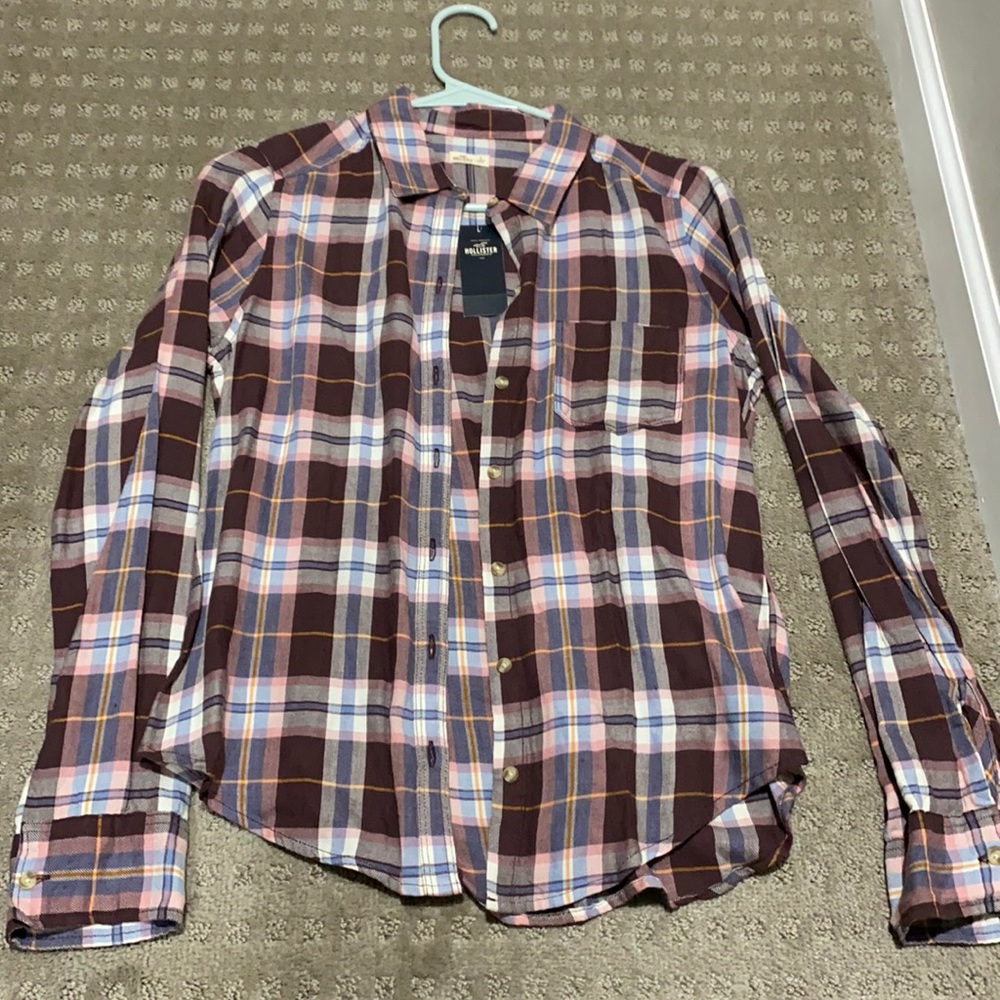 Hollister, size small. Brown, pink, blue and white flannel